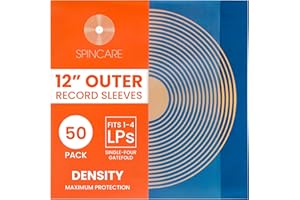 SPINCARE 50x 12 Inch UV Protection Outer Vinyl Record Sleeves Density Single & Double Album LP Protective Sleeve | Strong Polyethylene Archival Plastic Vinyl Record Storage Covers