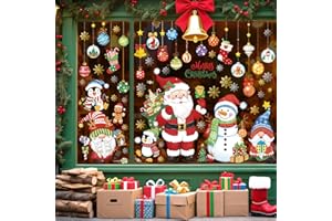 decalmile Pegatinas de Ventana Navidad Papá Noel Vinilos para Ventanas Muñeco de Nieve Copo de Nieve Gnomo Pingüino Adhesivos Pared Ventanas Navidad Ventana Puerta Tienda Cocina