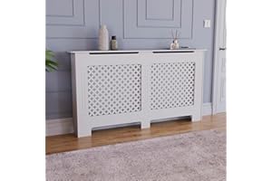 Vida Designs Oxford Radiator Cover – Traditional Cross Pattern, White, MDF, Stylish Design, Heat Efficient, Large, (H 82 x W 152 x D 19 cm)
