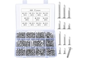 SZSLMY 440 Pz Viti Autofilettanti per Metallo, M4.2 M4.8 Viti per Legno Autoperforanti, Viti a Testa Piatta, Viti a Testa a Croce Acciaio Inox, Kit Assortimento Viti Autoforanti per Metallo Plastica