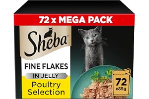 Sheba Fine Flakes in Jelly – Poultry Collection – Wet cat food pouches for adult cats – 72x85g pack