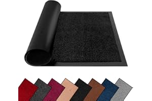 FB FunkyBuys Washable Dirt Trapper Door Mats Indoor & Outdoor, Heavy Duty Non Slip Doormats, Rubber Backed Floor Mat, Super Absorbent Front Door Mat, Entrance Rug (Black-Plain, 40cm x 60cm)