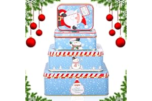 AMCHLEL Set Biscottiera Natalizia, 4PCS Scatola Di Latta Caramelle Rettangolare, Natalizi, Barattolo Natalizio con Coperchio, Scatole Vuote In Metallo Stagnato per Biscotti, Caramelle,Cioccolatini, Tè