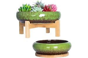 ARTKETTY Doniczka na sukulenty, 18,5/25 cm, duża doniczka bonsai z tacą, zestaw 2 sztuk, kolorowe doniczki na sukulenty, ceramiczne doniczki do kaktusów, ogrodu, dekoracyjna doniczka na kwiaty