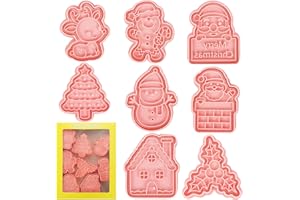 KUFAERBEAM 8 Pezzis Set di Formine per Biscotti di Natale, Pressabili in 3D per Natale, Set di formine per biscotti in plastica per Christmas