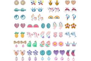 DEVIENG Clip On Ohrringe, hypoallergen, geeignet für Kinder im Alter von 4–12 Jahren, niedliche kleine Ohrclips, Schmuck-Geschenk-Set, Einheitsgröße, Harz, Kein Edelstein