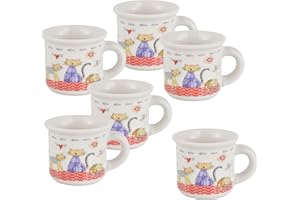 Baroni Home Tazzine in Ceramica da Caffè, Set 6 Bicchierini con Manico da Caffè 8X6X6 cm Gatti