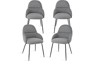 Goeurvant Dining Chairs Set of 4,Modern Kitchen Chairs with Metal Legs and Curved Backrest,Polyester Armchairs for Living Room,Dining Room,Lounge,Light Grey