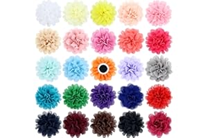 Cinaci 25 Pieces 10cm/4" Multicolored Solid Dog Collar Flowers Cat Bow Tie Chiffon Flowers Dog Charms Flower Set for Puppy Pet Grooming Attachment Accessories