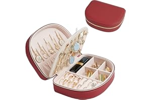 Procase Podróżne pudełko na biżuterię, mały organizer dla kobiet, dziewcząt, przenośny, 2-warstwowy, mini etui do przechowywania biżuterii ze skóry PU, na kolczyki, naszyjnik, bransoletka, uchwyt na pierścionki, prezent dla kobiet, czerwony