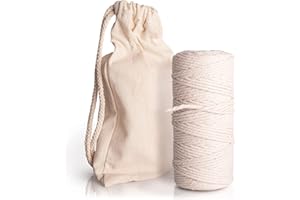 Amazy Hilo de macramé (3mm, 100 m) de 100% algodón, Incluye Bolsa de Almacenamiento, Hilo de algodón Natural para proyectos Bohemios DIY - macramé, Posavasos, Colgantes de Pared de macramé
