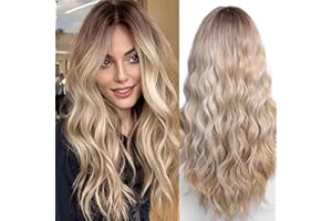 WOKESTAR Long Light Blonde Wigs for Women Synthetic Hair Wig with Curtain Fringe
