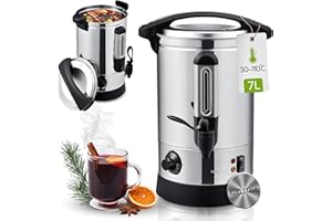 ‎JUSKYS Juskys Glühweinkocher Teramo 7 Liter 1500W mit Zapfhahn, Thermostat & Überhitzungsschutz, 30-110°C, Edelstahl, elektrisch, Heißgetränkespender Glühweinkessel Heißwasserspender Glühweintopf