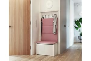 KOBI Set da ingresso Andy con seduta | appendiabiti + scatola | Pannelli imbottiti | Armadio per ingresso | (Rosa)