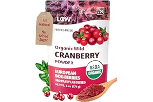 Poudre de canneberges bio sauvages de LOOV, Canneberges biologiques entières, Canneberge nordique sauvage lyophilisée et réduite en poudre sans sucre ajouté, Crue, 171 g, aucun sucre ajouté