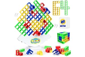 MERMOE Tetra Tetris Tower Spiel Erwachsene Kinder 64 Teile, Balance Team Tower Spiele Game Stapelspiele Creative Stack Attack Spielzeug Wackelturm Stapelturm, Weihnachts Geburtstag Mädchen Junge Geschenk