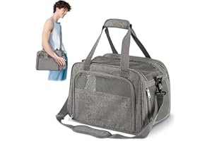 ALLSOPETS Transportín Perro y Gato Plegable, Bolsa Transpirable con Cojín Extraíble, Transportín Homologado Cabina Avión para Coche, Tren, Veterinario (Gris Carbón)