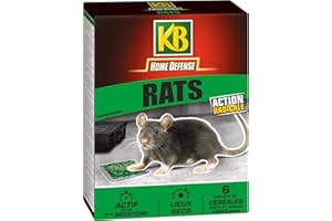 KB HOME DEFENSE RATCER - Céréales Anti-Rats 150 g - Action radicale - Actif dès la 1ère ingestion - Spécial lieux secs - 6 SACHET de pâtes prêts à l'emploi, 14 x 5,4 x 18,4 cm