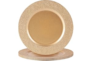 Argon Tableware Metallic Charger Plates - Hammered Gold - 33cm - Pack of 6 - Metallic Finish Reusable Dining Table Setting Plates for Christmas, Party Celebrations, Restaurant Decor Placemats