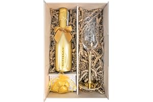SPARKLEWARE Gold Bottega Prosecco DOC 20cl Gift Set Hamper With Matching Sparkling Glass Flute, Chocolates And Gift Box - Prosecco Gifts for Women and Sparkling Wine Lovers (Metallic Stem)