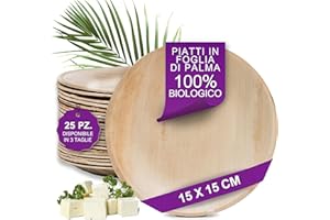 Waipur Piatti in Foglia di Palma Ecologici - 25 Pz Rotondi 15x15 cm - Piccole Stoviglie usa e getta Compostabili Eleganti - Leggeri e Resistenti - Simile al Bamboo e al Legno - Ideale per Feste
