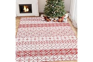 PureCozy Tappeto Natalizio 80x150cm Salotto Camera da Letto Rosso Antiscivolo Lavabile Tappeti Natalizi Cervo Neve Tappetto Per Albero di Natale Grande Pelo Corto Morbido Carpet