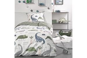 ‎FAMILANDO Familando - Bettwäsche-Set Dino (2-teilig) - 135x200cm Deckenbezug & 80x80cm Kissenbezug - für Jungen & Mädchen - Oeko-TEX-Zertifiziert & 100% Baumwolle - Renforcé Qualität mit Reißverschlüssen