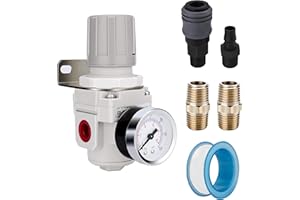 NANPU 1/2" BSP Compressed Air Pressure Regulator with 10 Bar Steel-Protected Dial Gauge, for Air Compressor ＆ Air Tools