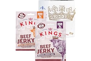 Kings - Beef Jerky - Variety Case - High Protein Snacks, Marinated and Cooked Meat - Sweet and Smokey BBQ - 6 of Each Flavour - Bulk Box of 12 x 25 g Packs