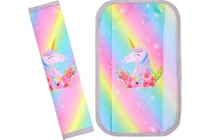 Beinou 2 Pièces Voiture Protège Ceinture de Sécurité Coussin Protection Ceinture de sécurité Enfant Licorne Protéger Cou/Epaules