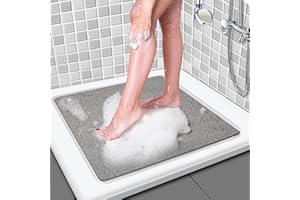 ATHRZ Corner Loofah Shower Mat for Inside Shower Non Slip Anti Mould PVC Sector Bath Mat for Bathroom Wet Shower Areas (Grey, 53 x 53 cm)