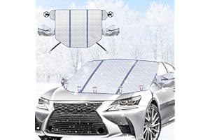 GOHHME Windshield Snow Cover for Winter 145 x 105 CM Car Windshield Cover Extended Front Flap Built-in Magnets Attachment Hooks Anti-theft Buckle Material Blocking Frost Snow Ice Leaves Bird Droppings