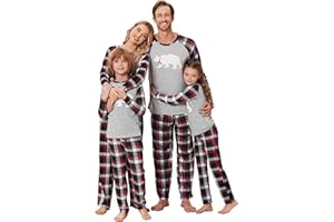 Ekouaer Weihnachtspyjama Familie Schlafanzug Weihnachtsoutfit Pyjama Set Langarm Tops+Hosen Neujahr Zweiteiliger Sleepwear Nachtwäsche für Damen Herren Kinder