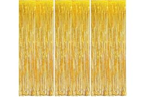 O-KINEE Złote zasłony z lamety, złote zasłony foliowe, 3 sztuki, 2,5 m, metaliczna zasłona na imprezę, urodziny, Ramadan, baby shower, wesele, imprezę, dekoracja