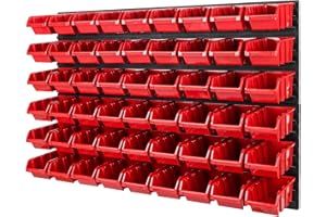 PAFEN Stacking Boxes Wall Shelf – 1152 x 780 mm – Storage System 54 Pieces Boxes Tool Hole Wall Chute Rack (Red)