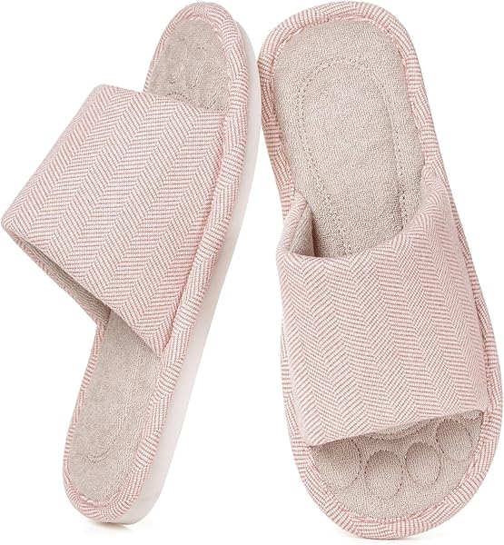 Zapatillas Casa Mujer Hombre Cómoda Espuma de Memoria Transpirable Algodón Pantuflas Punta Abierta Antideslizante Slippers Verano - 1