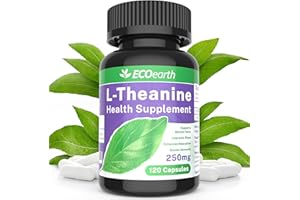 EcoEarth L-Theanine Dietary Supplement 250 mg 120 Vegan Capsules, Caffeine-Free Theanine Formula, Nootropic Health Supplement