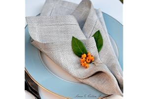 Linen & Cotton 4 x Hochwertige Stoffservietten mit Hohlsaum Oxford Herringbone Muster -100% Leinen, Beige Natur (44 x 44cm) Tischdekoration Servietten Stoff Leinenservietten für Home Küche Party Event