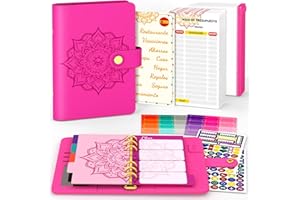 Aocii Budget Binder Budget Planner - A6 Carpeta De Presupuesto, Agenda Financiera Para Ahorrar, Con Diseños En Español, Organizador de Dinero, Pegatina Planificadora (Rojo)