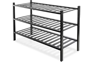 BAM BOO BOX Regał na Buty z Bambusa - 3 Poziomowy Stojak na Buty - 68 x 28 x 46 cm - Stojak na Buty Drewniana Półka - Organizer na Buty do Łazienki, Korytarza, Salonu, Sypialni (Czarny)