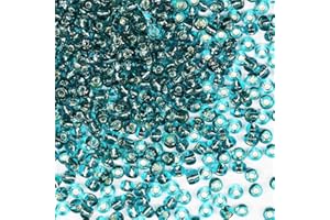 VOOMOLOVE Bulk Seed Beads 110 grams about 1600pcs, 4mm 6/0 Blue-Green Glass Craft Beads for Making Earrings, Bracelets, Pendants, Waist Jewelry,DIY Handmade Seed Beads（Blue-Green Silver Core）