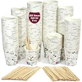 Gobecups 200 Disposable Coffee Cups 240 ml White Cardboard with Paletines | Large Paper Cups for Latk, American, Tea and Choc