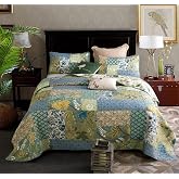Qucover Patchwork Bedspread Set for 135/150 Bed, 100% Cotton Bedspread | 3 Pieces Bedspread for Beds 230 x 230 cm with 2 Pill