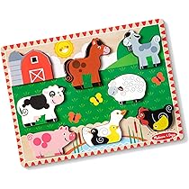 Melissa & Doug Puzzle De Sonidos De Animales De Granja - Rompecabezas De Madera De 8 Piezas Con Sensores De Luz, Juguete Educativo Montessori Para Niños De 2 A 4 Años