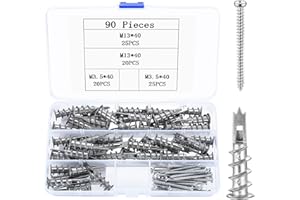 JINZEYOU 90 szt. kołków do płyt gipsowo-kartonowych z wkrętami, kołki do płyt gipsowo-kartonowych ze śrubami, do płyt gipsowo-kartonowych, kołków do płyt gipsowo-kartonowych, do ścian gipsowych, betonu,