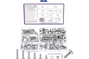 BATENGKEJI Lot de 120 vis à tête hexagonale M8 - Vis filetées argentées avec écrous et rondelles - Vis à tête bombée et écrous de vélo - Avec clés