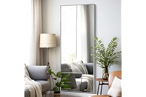 ‎NEUTYPE NeuType 163x54cm Bodenmontage Ganzkörperspiegel Standspiegel Spiegel Groß Wandspiegel mit Ständer zum Aufhängen oder Anlehnen an der Wand Rechteckig Schlafzimmerspiegel(Silber)