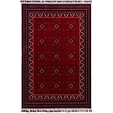 Elvey Home Afgan Vintage Kaymaz Taban Ger&ccedil;ek Kadife Bambu Sık Dokuma Otantik Dekoratif Zamansız Tasarım Halı RED/BORDO 80 x 3
