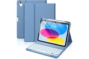Vobafe Coque Clavier pour iPad A16 11/10 Ème Generation (11 Pouces 2025/10.9 Pouces 2022), Étui Keyboard 7 Couleurs Rétroéclairées avec Porte Crayon, AZERTY Layout pour iPad 10eme/11eme, Bleu
