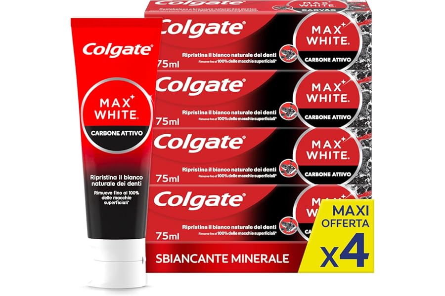Colgate Max White Carbon Whitening Toothpaste 4 Packs of 75 ml I Mild Mineral Toothpaste with Activated Charcoal for Teeth Whitening I Teeth Whitening I Natural White